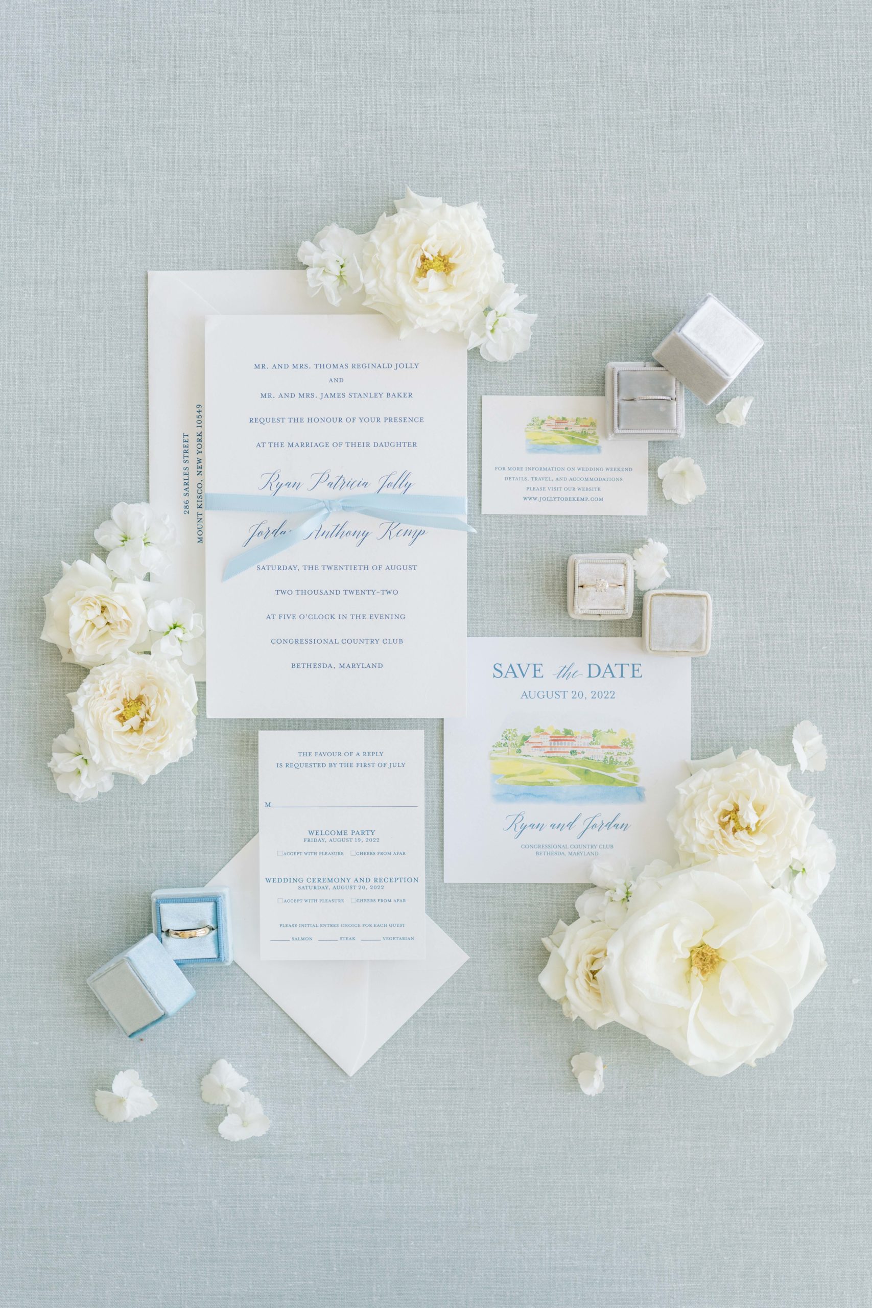 White and Blue Wedding Invitation
